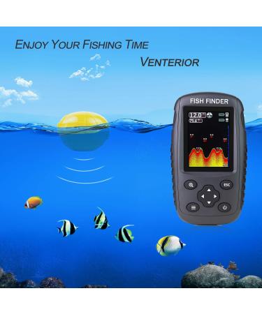 Venterior Portable Rechargeable Fish Finder with Wireless Sonar Sensor - Color LCD Display - Fish Size, Depth, Water Temperature - Bottom Contour Detection - Black - Buy Online on GoSupps.com