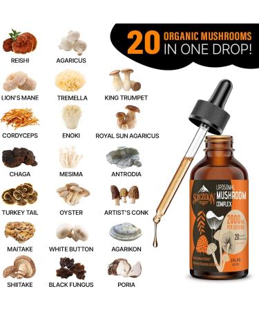 Liposomal Mushroom Complex Drops 2000 MG - 20 Organic Mushroom Extracts - Advanced Liquid Formula for Immunity Cognitive and Memory - Lions Mane Supplement Reishi Cordyceps Chaga 30 Servings 2 Fl Oz (Pack of 1) - Buy Online on GoSupps.com