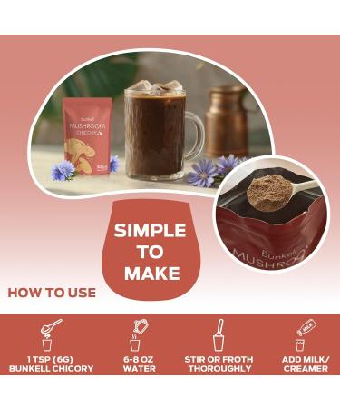 Bunkell Mushroom Chicory Adaptogenic 6 Mushrooms with Lion's Mane Reishi Cordyceps Shiitake King Trumpet & Turkey Tail Mushroom Chicory Powder for Energy Digestion & Immune Support 30 Servings - Buy Online on GoSupps.com