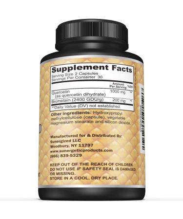 Premium Quercetin & Bromelain Supplement - Immune & Cardiovascular Support - 1000mg Quercetin - 60 Capsules - Buy Online on GoSupps.com