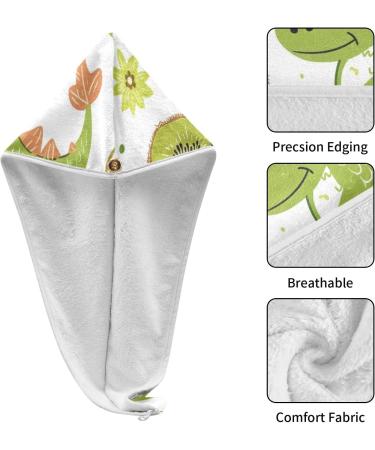 Green Dinosaurs Kiwi Fruit Hair Towel 2 Pack | Super Absorbent Quick Dry Hair Turbans for Women & Girls - Buy Online on GoSupps.com