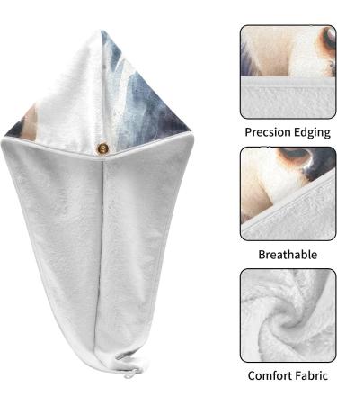 Super Absorbent Cow Watercolor Hair Towel 2 Pack | Quick Dry Hair Turbans with Button Wrap for Women & Girls - International Shipping Available - Buy Online on GoSupps.com