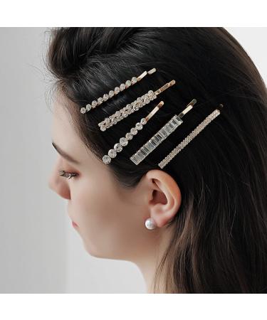 CatYou Crystal Hair Pins Set - 5 Pieces Metal Rhinestone Bobby Pins for Women & Girls - Sparkly Glitter Hair Clips - White Hair Accessories - Buy Online on GoSupps.com