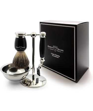 Edwin Jagger S81M586BAMZ Classic Ebony & Nickel Shaving Set | Pure Badger Brush Razors & Bowl for Men & Women - Premium Shaving Essentials - Buy Online on GoSupps.com