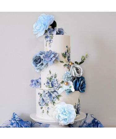 DRWATE Boho Cake Toppers Blue Flower Cake Topper Artificial Rose hydrangea Cake Decorations for Women Girl Lady Birthday Party Wedding Baby Shower Boho Flower Theme Party Supplies (Style 2) - Buy Online on GoSupps.com