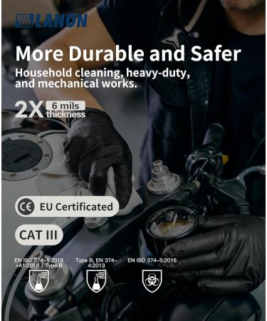 LANON 6-mil Black Nitrile Disposable Gloves XL (Pack of 100) - Food-Safe, Powder-Free, Heavy-Duty, Textured Fingertips - Latex-Free - Buy Online on GoSupps.com