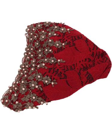 Buy Vintage Embroidered Floral Lace Muslim Turban Caps - Red Wine Stretch Head Wraps for Women | International Shipping - Buy Online on GoSupps.com