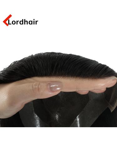 Lordhair Human Hair Toupee for Men Natural Hairline French Lace Front with Skin Perimeter Men's Hair System Off Black 1B# 6x8 inch - Buy Online on GoSupps.com