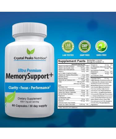 Memory Boost + Brain Support Supplement Nootropic for Focus, Concentration, Memory. Enhanced Energy, Recall and Alertness - 60 Capsules/30-day Supply. - Buy Online on GoSupps.com