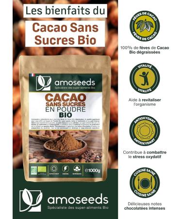 Sugar Free Cocoa Powder Organic 1kg | 100% Organic Degreased Cocoa Beans | Intense Chocolate Flavor | Superior Quality - Buy Online on GoSupps.com