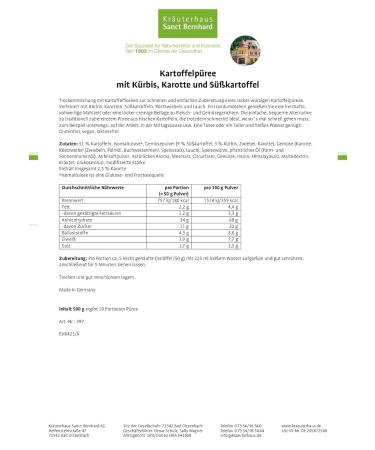 Sanct Bernhard Vegan Mashed Potatoes - Pumpkin Carrot & Sweet Potato - 500g | International Shipping - Buy Online on GoSupps.com