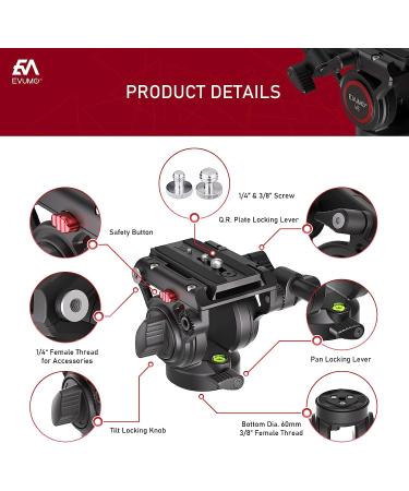 V6 Professional Video Fluid Head Mount for DSLR Cameras & Camcorders - Max Load 17lbs/8kg - Buy Online on GoSupps.com