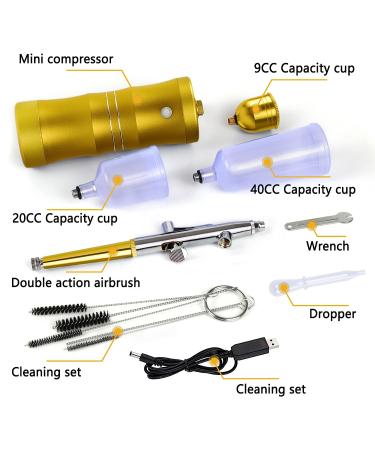 Portable Mini Airbrush Kit with Compressor 27PSI Gravity Feed for Cake Decorating, Makeup, Nail Art, Painting & Tattoo Gold - Buy Online on GoSupps.com