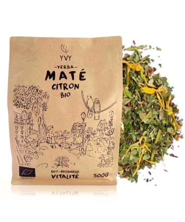 YVY YVY Yerba Mate Organic Lemon 500g | Organic and Non Smoked Mate | Stemless | Soft refreshing and toning mate | Ideal for daily consumption | Caffeinated Drink