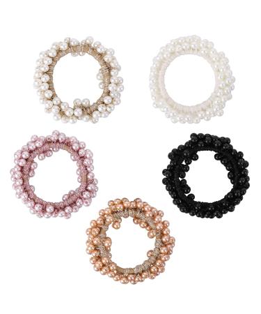 5PCS Pearl Hair Ties - Rhinestone Stretchy Hair Bands for Women and Girls - Hair Accessories Gift Set (Champagne Pink/White/Black) - Buy Online on GoSupps.com