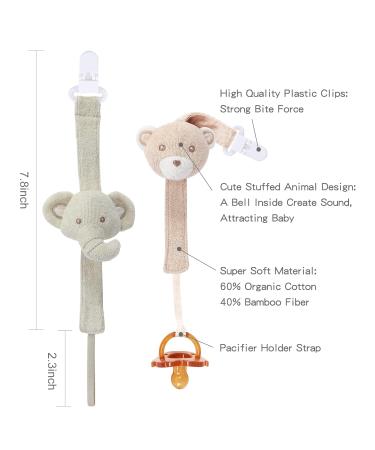 COTTONBEBE Pacifier Clip 2 Pack - Elephant & Bear Design | Baby Pacifier Holder for Boys and Girls | Fits Various Pacifiers & Teething Toys | Ideal Baby Gift - Buy Online on GoSupps.com