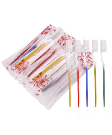 Mfortune Disposable Toothbrushes   Toothbrushes Individually Wrapped Toothbrushes in Bulk Individually Wrapped for Hotel Air Bnb Shelter/Homeless/Nursing Home/Charity/Church 5 Colors (50 PCS) 50 Count (Pack of 1)