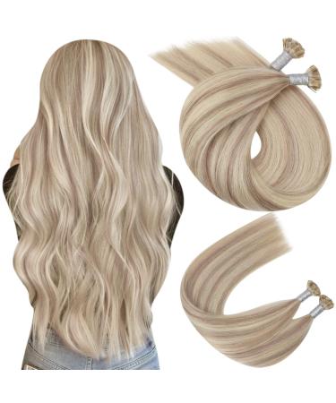 UGEAT Extensions Real Hair Bonings Ashblond and Blonde Highlights Extensions Ashblond smooth extensions real hair keratin u tip extensions 40 cm 50 grams 50 pieces #18/613 16 inch 4.U tip #aschblond highlight blonde