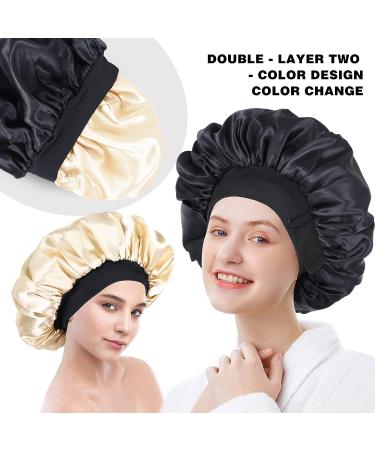 Double Layer Silk Satin Bonnet for Black Women - Adjustable Sleep Cap for Curly Hair (Black) - Buy Online on GoSupps.com