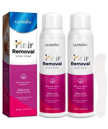 Glossiva Hair Removal Spray Foam No Irritation Hair Removal Foam Spray For Men & Women Effective & Painless Non Irritant Odor Hair Removal Cream for Women & Man Plant Extract Ingredients(2 Pack)