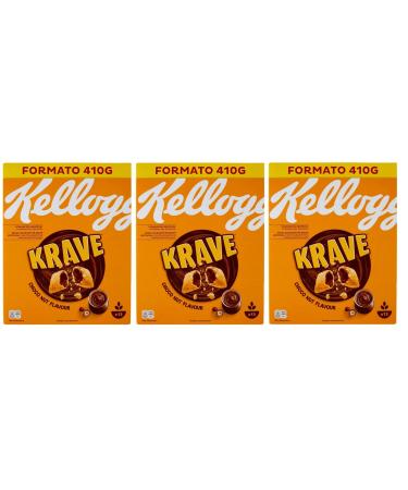 Kellogg's Krave Choco Nut Mixed Cereal with Chocolate Filling with Hazelnut Flavour and Vitamin Additive 410g Pack of 3