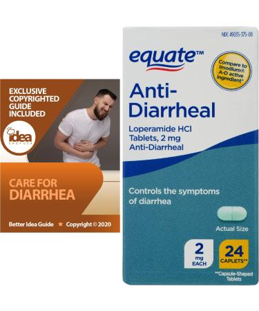 Equate Anti-Diarrheal - Loperamide, Hydrochloride | 2 mg 24 Caplets Bundle with Exclusive "Care for Diarrhea" - Better Idea Guide (2 Items)