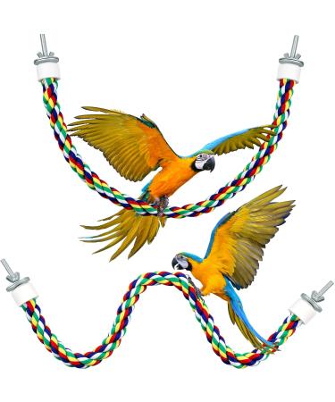Weewooday 2 Pieces Toy Bird Rope Perches Climbing Rope Bungee Bird Toys Rope Perch Stand Cage Rope Comfy Perch Parrot Toys for Parrot, Parakeets Cockatiels, Conures 21.6 Inch