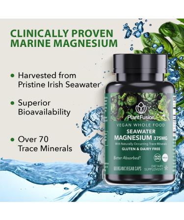 PlantFusion Vegan Magnesium Complex 375mg from Sea Water Bioavailable Marine Magnesium with Fermented Organic Whole Food Blend Non-GMO Muscle & Relaxation Support 60 Cap 60 Count (Pack of 1) - Buy Online on GoSupps.com