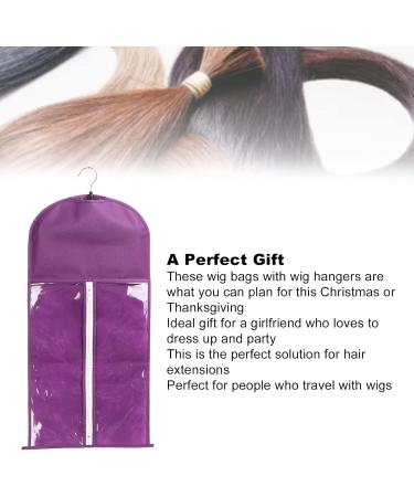 Wig Bags Storage with Hanger Hair Extensions Storage Bag Portable Dustproof Hair Extensions Carrier Holder with Zipper for Travel Daily Use(Purple) - Buy Online on GoSupps.com
