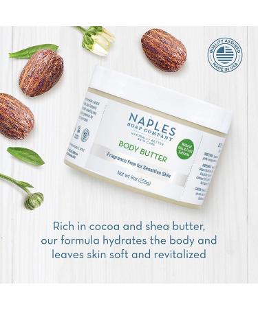 Naples Soap Natural Body Butter - Rich Cocoa Shea | Women's Moisturizing Skin Care - 9 oz | Fragrance-Free - Buy Online on GoSupps.com