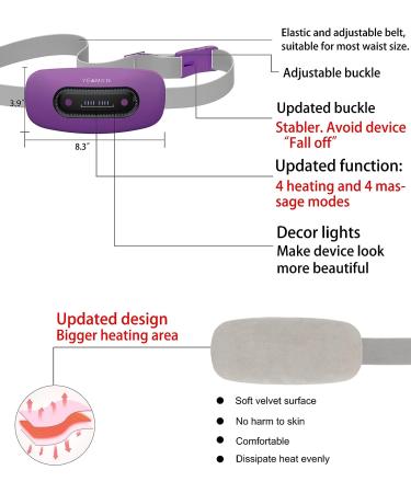 Portable Cordless Electric Heating Pad - 4 Heat Levels, 4 Massage Modes, Fast Heating Belly Wrap Belt - Auto Shut Off - Purple - Buy Online on GoSupps.com