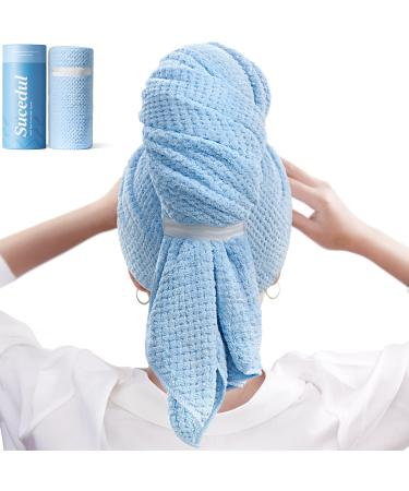 Microfiber Hair Towel Large Absorbent Turban for Women Fast Drying Anti-Frizz Soft Lightweight Ideal for Long Thick Curly Hair Blue