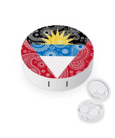 Antigua and Barbuda Paisley Flag Contact Lens Travel Kit Portable Cute Contact Box with Mirror for Daily Outdoor