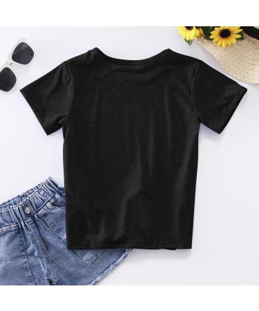Girls Casual Button Front Tunic Top | Short Sleeve Knot Blouse | Kids T-Shirt | Size 6-7 Years | Color: Black - Buy Online on GoSupps.com