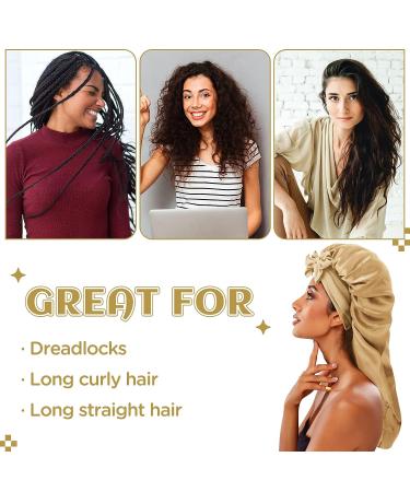 2PCS Long Satin Braids Bonnets - Gold Black Silk Adjustable Sleep Cap for Women - Large Size for Long Curly Hair - Buy Online on GoSupps.com