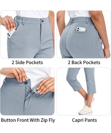 MoFiz Women's Lightweight Capri Pants with Elastic Waist and Pockets - Silver Gray, X-Small - Buy Online on GoSupps.com