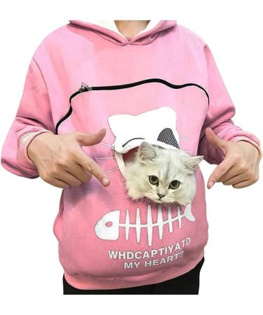 Womens Long Sleeve Cat & Dog Hoodie Sweater with Big Bag & Zipper - Cozy Pink XL Sweatshirt - Buy Online on GoSupps.com