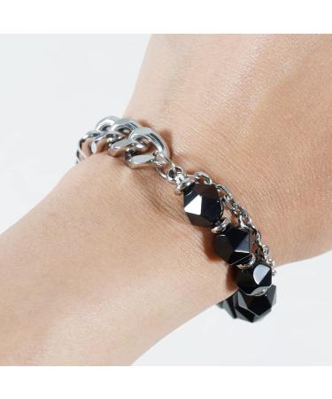 Stainless Steel Onyx Black Agate Bracelet with Obsidian Necklace Set - Eye of Horus Lucky Charm Pendant - Natural Gemstone Jewelry Set - Buy Online on GoSupps.com