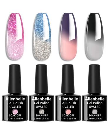 Allenbelle Colour Changing Gel Nail Polish Set Red Series Colour Changing Gel Polish Set Mood Chameleon Soak Off UV LED Thermal Temperature Art Manicure Kit 4WB-008