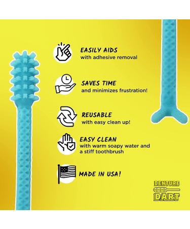 Denture Dart V4 Hard Plastic Denture Brush - Gel Adhesive Remover for Mouth & Gums - Oral Hygiene Scraper with Textured Grip - Blue - Buy Online on GoSupps.com