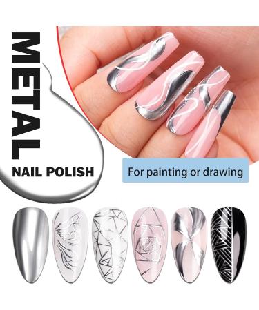 Silver Nail Polish Chrome Gel Nail Polish Metallic Painting Gel Reflective Gel Nail Art for Drawing Lines Soak Off/Led Nail Gel Metal Polish Super Shine Nail Varnish for DIY Art Gel - Buy Online on GoSupps.com