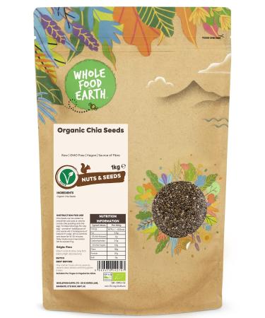 Wholefood Earth Organic Chia Seeds 1 kg | Raw | GMO Free | Vegan | Source of Fibre | Certified Organic 1kg