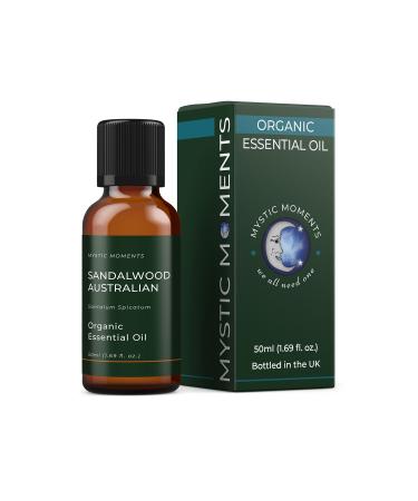 Mystic moments essential oil made of organic sandal wood 50 ml pure and natural oil for diffusors aromatherapy and massage blends vegan genetic engineering -free
