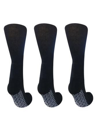 Personal Touch Crew Length Hospital Slipper Socks Size 10-13 Pack of 3 - Black