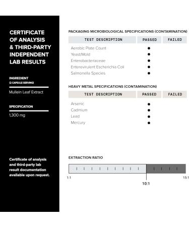 Mullein Leaf Capsules - Ultra High Potency 10:1 Extract - 1300mg Per Serving - Highly Concentrated - Third-Party Lab Tested - 120 Capsules 120 Count (Pack of 1) - Buy Online on GoSupps.com