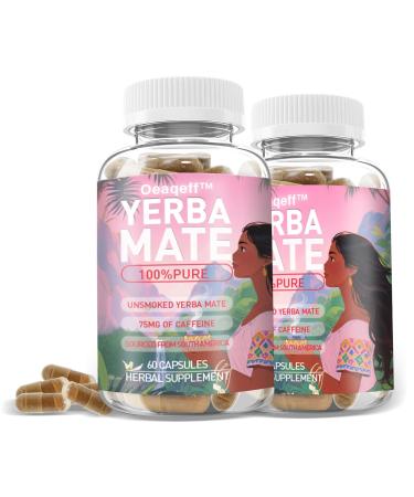 Oeaqeff 100% Yerba Mate Capsules - 30 Servings | Natural Plant-Based Energy & Focus | Brain Fog Relief & Gut Health | 75mg Caffeine (2)