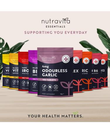 Nutravita Odourless Garlic Tablets - High Strength 180 Vegan Tablets - 6 Month Supply - Made in UK - Easy to Swallow - Buy Online on GoSupps.com