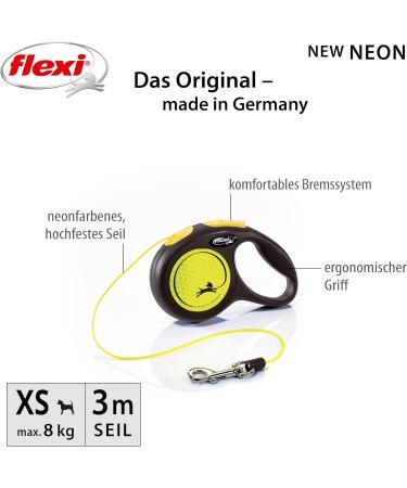 Flexi New NEON XS 3m Dog Leash for Dogs Up to 8kg - Black/Neon Yellow - Durable & Stylish - Buy Online on GoSupps.com
