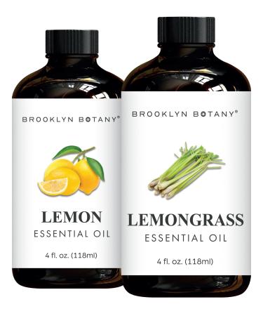 Brooklyn Botany Lemon & Lemongrass Essential Oils 4 Fl Oz (Pack of 2) 100% Pure & Natural Zesty & Fresh Aromatherapy Blend