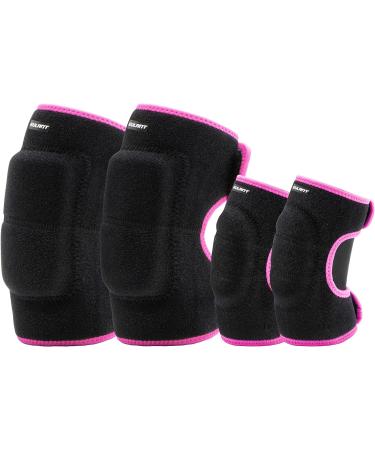 Sborter Adjustable Soft Elbow Pads and Knee Pads for Kids, Child Protective Pad Sets for Bicycle Roller Skating Basketball Football Volleyball Dancing Kneeling Rose M